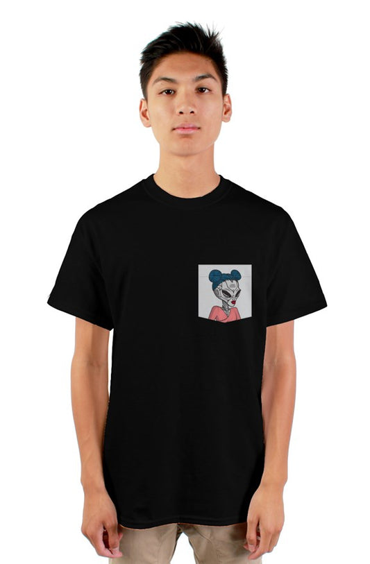 Save The Martians #731 Grafix Pocket T - Gray with Leia Buns