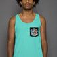 Surf City Kongs Tank Top with Graphic Pocket - Sea