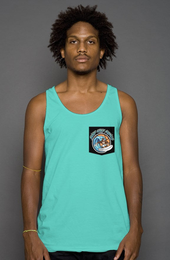 Surf City Kongs Tank Top with Graphic Pocket - Sea